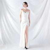 Ethan Strapless Satin Evening Dress In White